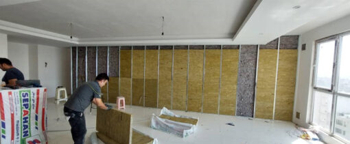 نمونه اجرای عایق صوتی دیوار مشترک